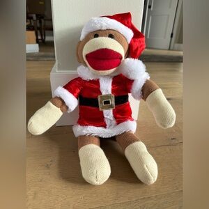 Festive Sock Monkey Plush Toy Dressed As Santa Claus